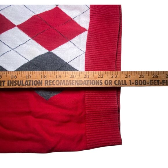Izod Red Argyle Cotton V-Neck Sweater Preppy Academia Size L - Picture 5 of 7